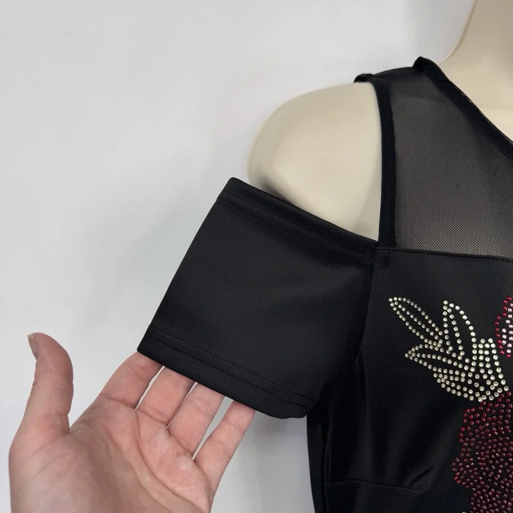 Available by Angela Fashion Cold Shoulder Dress Womens Small Black Beaded Mesh - Picture 5 of 12